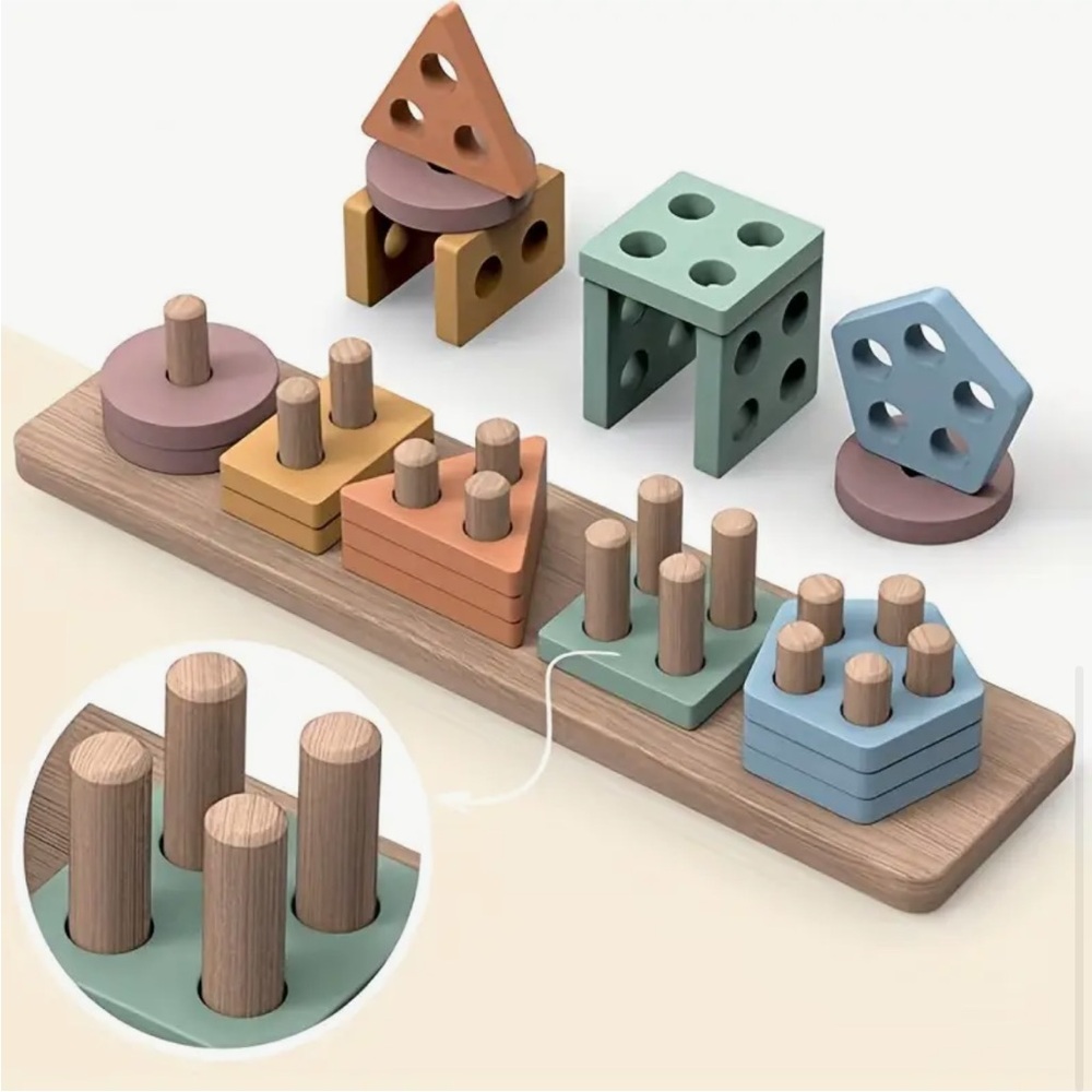 Montessori wood sorting shape stacking Toy